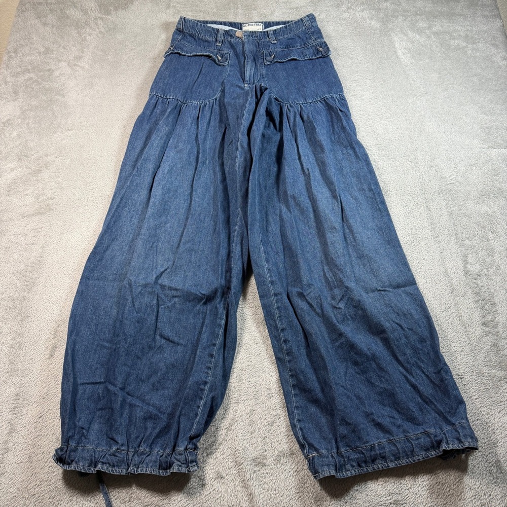 We The Free Lotus Balloon Jeans Womens 25 Blue Baggy Barrel Cinched OB1260875